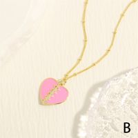 Sweet Simple Style Heart Shape Copper Enamel Inlay Zircon 18k Gold Plated Pendant Necklace sku image 2