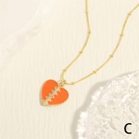 Sweet Simple Style Heart Shape Copper Enamel Inlay Zircon 18k Gold Plated Pendant Necklace main image 7