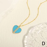 Sweet Simple Style Heart Shape Copper Enamel Inlay Zircon 18k Gold Plated Pendant Necklace sku image 4