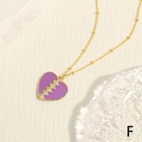Sweet Simple Style Heart Shape Copper Enamel Inlay Zircon 18k Gold Plated Pendant Necklace sku image 6