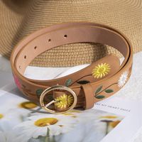 Retro Ethnic Style Flower Pu Leather Alloy Embroidery Women's Leather Belts main image 5