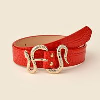 Elegant Streetwear Solid Color Snake Pu Leather Alloy Women's Leather Belts main image 5