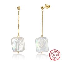 1 Pair Baroque Style French Style Geometric Square Irregular Polishing Plating Freshwater Pearl Sterling Silver 14k Gold Plated White Gold Plated Silver Plated Drop Earrings main image 6