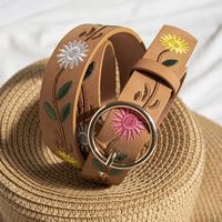 Retro Ethnic Style Flower Pu Leather Alloy Embroidery Women's Leather Belts main image 2