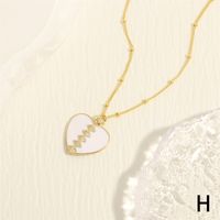 Sweet Simple Style Heart Shape Copper Enamel Inlay Zircon 18k Gold Plated Pendant Necklace sku image 8