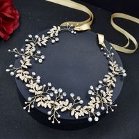 Simple Style Waves Solid Color Alloy Plating Inlay Rhinestones Pearl Hair Band sku image 2