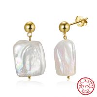 1 Pair Baroque Style French Style Geometric Color Block Irregular Polishing Plating Freshwater Pearl Sterling Silver 14k Gold Plated White Gold Plated Silver Plated Drop Earrings sku image 1