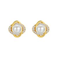 1 Pair Elegant Classic Style Round Plating Sterling Silver Artificial Pearls Zircon Ear Studs sku image 2