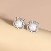 1 Pair Elegant Classic Style Round Plating Sterling Silver Artificial Pearls Zircon Ear Studs main image 2