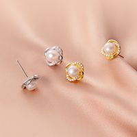 1 Pair Elegant Classic Style Round Plating Sterling Silver Artificial Pearls Zircon Ear Studs main image 1