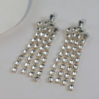 1 Pair Exaggerated Simple Style Solid Color Tassel Plating Inlay Alloy Rhinestones Drop Earrings sku image 1