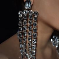 1 Pair Exaggerated Simple Style Solid Color Tassel Plating Inlay Alloy Rhinestones Drop Earrings main image 3