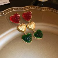 1 Pair Vintage Style Heart Shape Bow Knot Plating Inlay Alloy Rhinestones Drop Earrings sku image 5