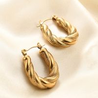 1 Pair Vintage Style Geometric Solid Color Plating Stainless Steel 14k Gold Plated Hoop Earrings main image 3