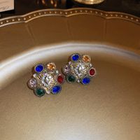 1 Paire Style Vintage Forme De Cœur Noeud D'arc Placage Incruster Alliage Strass Boucles D'oreilles main image 3