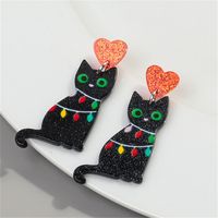 1 Pair Simple Style Cat Printing Arylic Drop Earrings main image 3