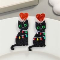 1 Pair Simple Style Cat Printing Arylic Drop Earrings sku image 3