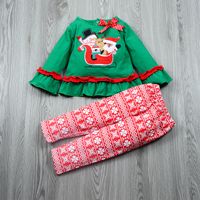 Christmas Cute Cartoon Santa Claus Flower Cotton Girls Clothing Sets sku image 13