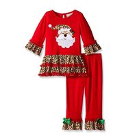 Christmas Cute Cartoon Santa Claus Flower Cotton Girls Clothing Sets sku image 10