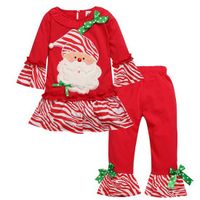 Christmas Cute Cartoon Santa Claus Flower Cotton Girls Clothing Sets sku image 1