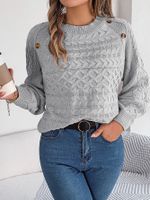 Women's Sweater Long Sleeve Sweaters & Cardigans Button Streetwear Solid Color main image 3