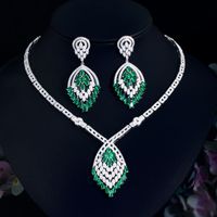 Elegant Luxurious Geometric Water Droplets Copper Plating Inlay Artificial Gemstones White Gold Plated Rhodium Plated Earrings Necklace sku image 1