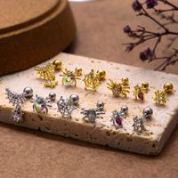 1 Piece Ear Cartilage Rings & Studs Vintage Style Spider Spider Web 316 Stainless Steel  Copper Plating Inlay Zircon main image 1