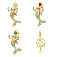 Retro Mermaid Copper Plating Inlay Zircon Charms Jewelry Accessories main image 2