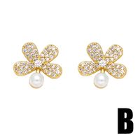 1 Pair Elegant Simple Style Flower Bow Knot Plating Inlay Copper Artificial Pearls Zircon 18k Gold Plated Ear Studs main image 4