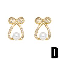 1 Pair Elegant Simple Style Flower Bow Knot Plating Inlay Copper Artificial Pearls Zircon 18k Gold Plated Ear Studs main image 2