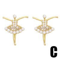 1 Pair Elegant Simple Style Flower Bow Knot Plating Inlay Copper Artificial Pearls Zircon 18k Gold Plated Ear Studs main image 3