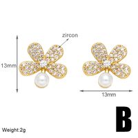 1 Pair Elegant Simple Style Flower Bow Knot Plating Inlay Copper Artificial Pearls Zircon 18k Gold Plated Ear Studs sku image 2