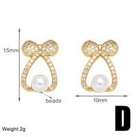 1 Pair Elegant Simple Style Flower Bow Knot Plating Inlay Copper Artificial Pearls Zircon 18k Gold Plated Ear Studs sku image 4