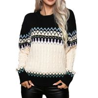Women's Sweater Long Sleeve Sweaters & Cardigans Jacquard Vintage Style Geometric Color Block main image 5