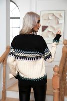 Women's Sweater Long Sleeve Sweaters & Cardigans Jacquard Vintage Style Geometric Color Block main image 3