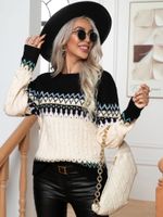 Women's Sweater Long Sleeve Sweaters & Cardigans Jacquard Vintage Style Geometric Color Block main image 2