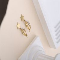 1 Piece Romantic Modern Style Sweet Star Moon Heart Shape Plating Inlay Stainless Steel Artificial Pearls 18k Gold Plated Drop Earrings sku image 7