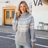 Women's Sweater Long Sleeve Sweaters & Cardigans Jacquard Casual Argyle main image 3