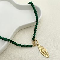 304 Stainless Steel Gold Plated Vintage Style Plating Leaves Turquoise Pendant Necklace main image 1
