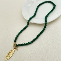 304 Stainless Steel Gold Plated Vintage Style Plating Leaves Turquoise Pendant Necklace main image 3