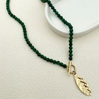 304 Stainless Steel Gold Plated Vintage Style Plating Leaves Turquoise Pendant Necklace main image 5