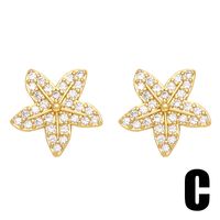1 Pair Cute Basic Simple Style Starfish Bear Heart Shape Plating Inlay Copper Zircon 18k Gold Plated Ear Studs main image 2