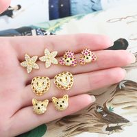 1 Pair Cute Basic Simple Style Starfish Bear Heart Shape Plating Inlay Copper Zircon 18k Gold Plated Ear Studs main image 1