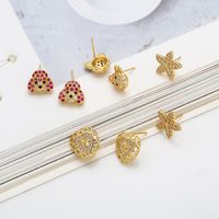 1 Pair Cute Basic Simple Style Starfish Bear Heart Shape Plating Inlay Copper Zircon 18k Gold Plated Ear Studs main image 5