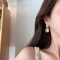 1 Pair Simple Style Square Plating Inlay Alloy Zircon Gold Plated Drop Earrings main image 8