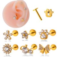 1 Piece Ig Style Vintage Style Geometric Flower Bow Knot Plating Inlay Titanium Alloy Zircon 18k Gold Plated Ear Studs main image 10
