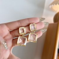 1 Pair Simple Style Square Plating Inlay Alloy Zircon Gold Plated Drop Earrings main image 2