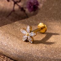 1 Piece Ig Style Vintage Style Geometric Flower Bow Knot Plating Inlay Titanium Alloy Zircon 18k Gold Plated Ear Studs main image 6