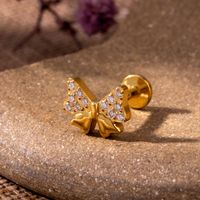 1 Piece Ig Style Vintage Style Geometric Flower Bow Knot Plating Inlay Titanium Alloy Zircon 18k Gold Plated Ear Studs main image 3