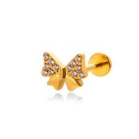 1 Piece Ig Style Vintage Style Geometric Flower Bow Knot Plating Inlay Titanium Alloy Zircon 18k Gold Plated Ear Studs sku image 12